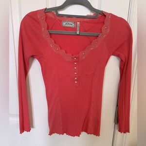 100% Supima Cotton Lace  Lettuce Trim Jewelled Button Barbie Top